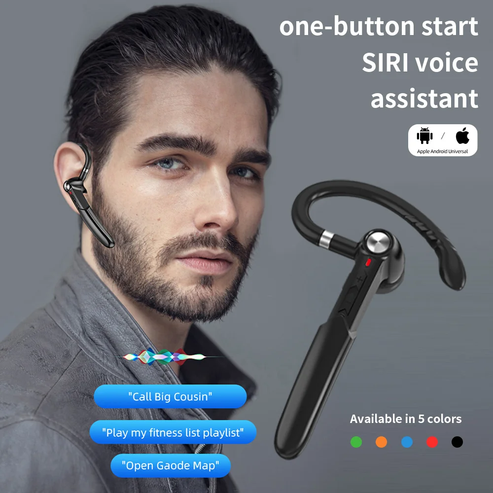 

Bluetooth 5.0 Car Touch Single-ear Business Headset Sports Ear-hook Headset Earbuds Noise Reduction Stereo5.0 Earpiece