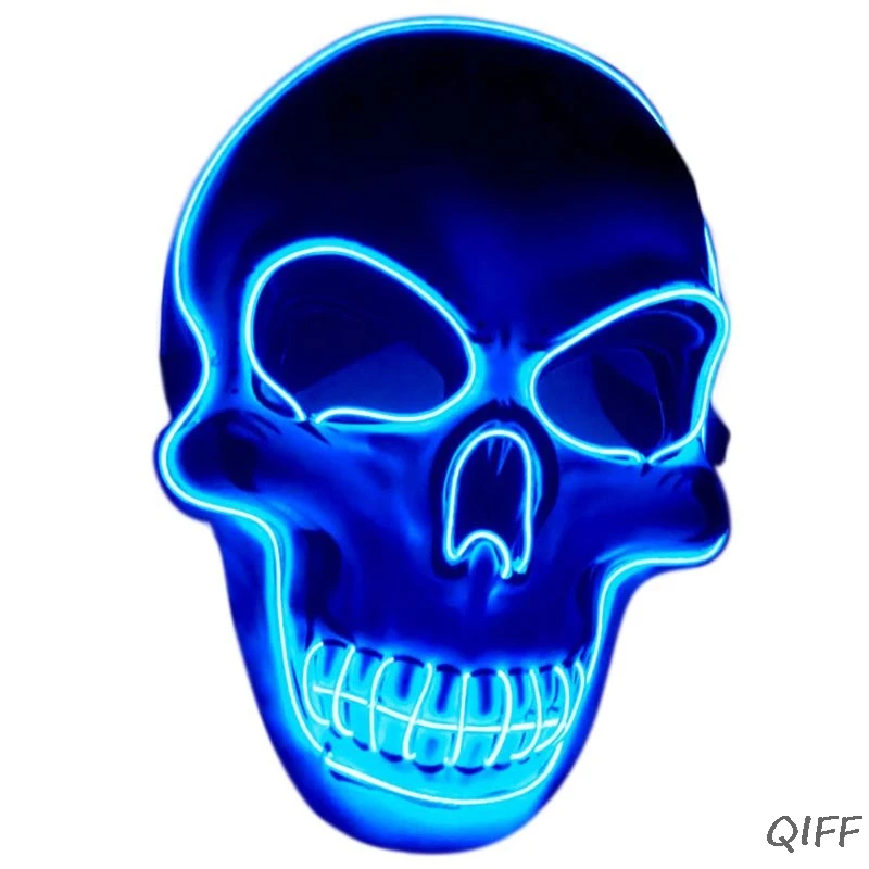 Unisex Halloween Light Up Mask Cosplay LED Scary Death Skull EL Wire Neon Fluorescent Festival Party Cosplay Costume Decoration - Цвет: W