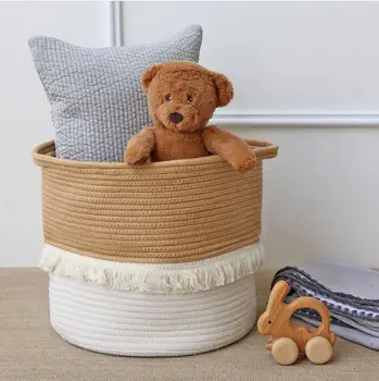 

Baby Nappy Storage Baskets Kids Toy Sundries Organizer Tassel Basket Dirty Clothes Bag Children Game Toy Home Decor Accessories