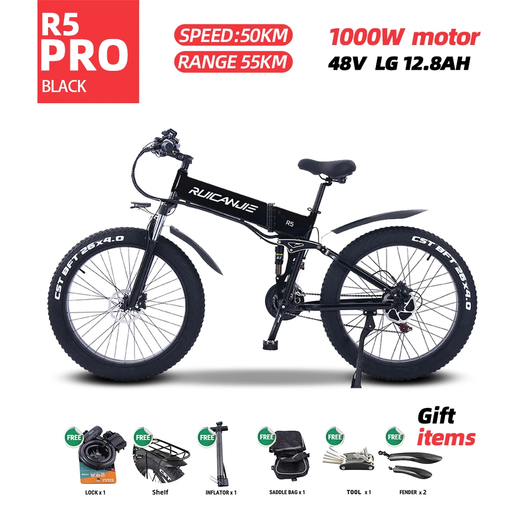 Electric Bike Fat 1000w Mountain Beach Snow Bicycle 26&quot×4.0 Tire Ebike 48v Lithium Battery Folding | Спорт и развлечения
