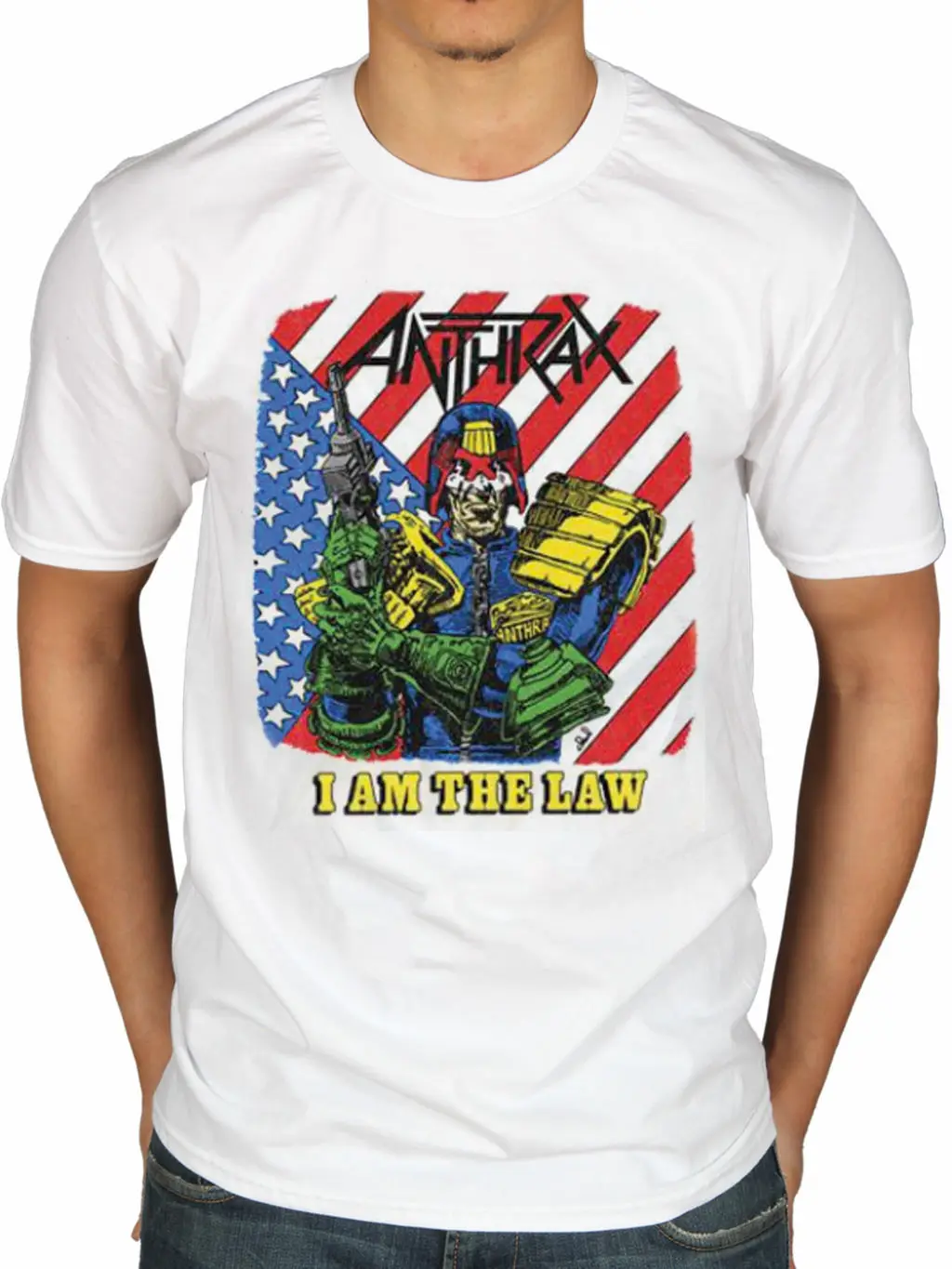 Официальный Anthrax I Am The Law Винтажная футболка рок Amoung Live Fistful of T рубашка с круглым