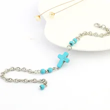 Европа и Америка новые продукты горячая распродажа мода простой этнический стиль полностью ручной работы бисерный браслет Бирюзовый Крест ножной браслет