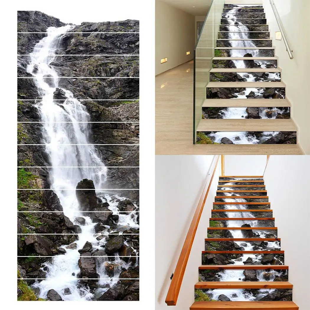 

New Modern Decoration Background Waterproof Living Room Stair Stickers Waterfall Pack Stickers(13pcs)