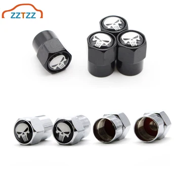 

4 Pcs/Set Aluminum Alloy Skull Logo Tire Valve Stem Cap Valve Dust Caps Air Valve Caps for Auto Cars