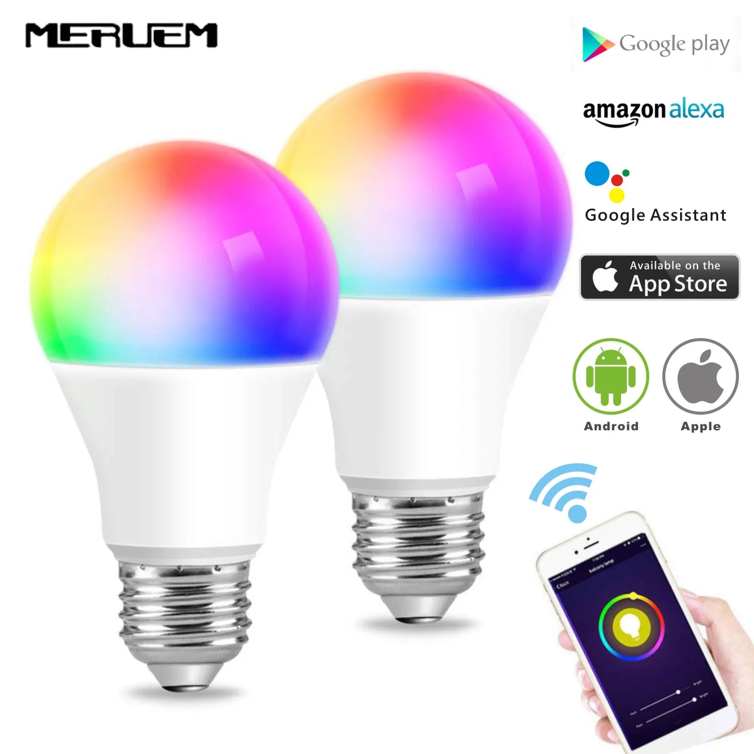 

Smart WiFi LED Light Bulb 7W/ 9W 12W RGB E27 Magic Light Bulb Lamp Wake-Up Compatible with Alexa and Google Assistant Dropship