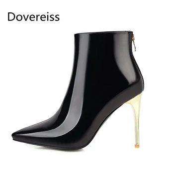 

Dovereiss Fashion Women's Shoes Winter white Pointed Toe sexy new Zipper yellow Stilettos heels Short boots Elegant Mature 34-48