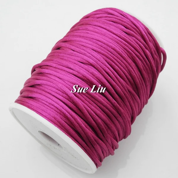 2,5 мм, сатиновый шнур из полиэстера(аналогичный, но не нейлоновый) шнур для детских силиконовых прорезывателей, бисерное ожерелье, 100 ярдов/катушка - Цвет: Fuchsia