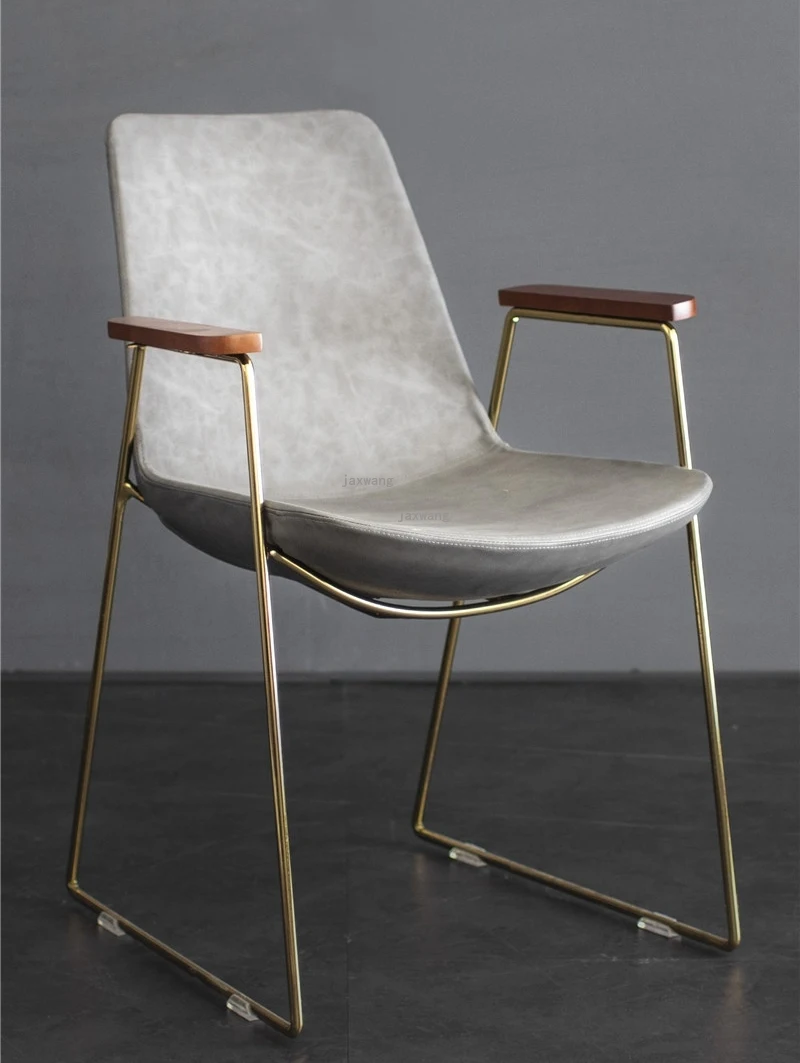 Nordic Luxury Dining Chair Italian Metal Leather Leisure Armrest Designer Simple Modern Computer Desk |