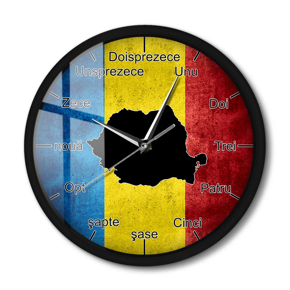 Romania Language Wall Clock Metal Frame Smart Voice Control LED Night Light Wall Clock