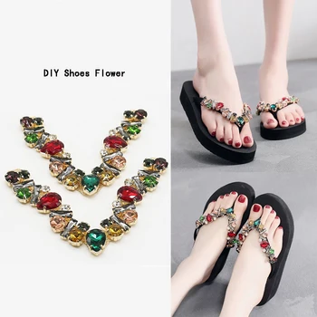 

2020New 40Pcs Drop glass V-shaped rhinestone chain for DIY beach shoes or flip-flops shoes flower decorative accessories LP224