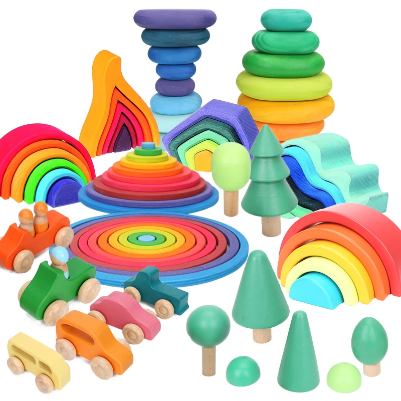 

Baby Toys 12Pcs 6pcs Rainbow Blocks Wooden Toys Rainbow Stacker Wave Flame Earth Montessori Educational Toy Educational