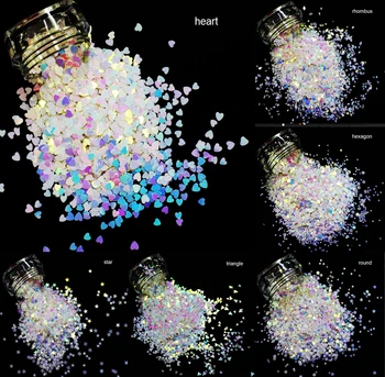 

Rhombus/Hexagon/Heart/Round/Triangle/Star Sequins, Iridescent Rainbow Shining Slice 3D Nail Art Glitters Paillettes