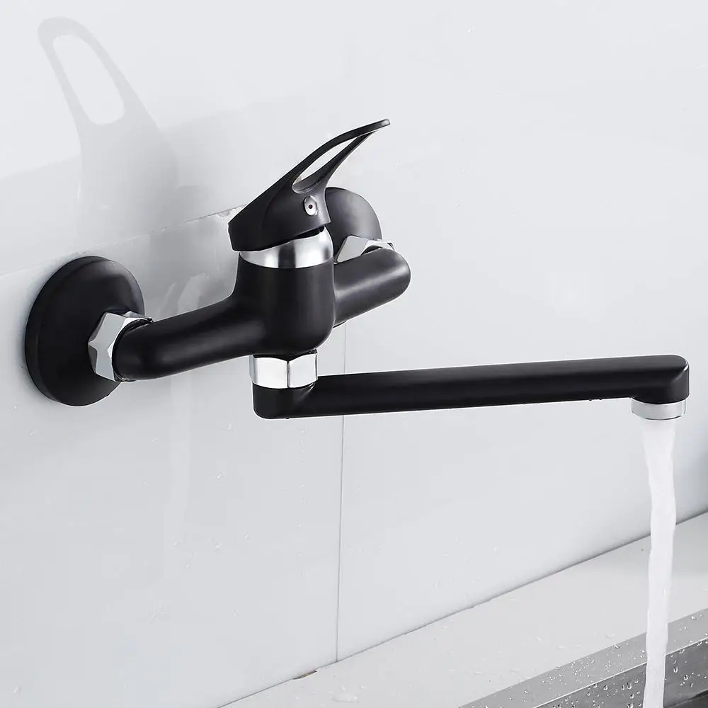 Mezcladores de grifo de cocina Monomando de pared grifo mezclador de fregadero grifo rotación mezclador de agua fría y caliente fregona de piscina grifo de lavabo