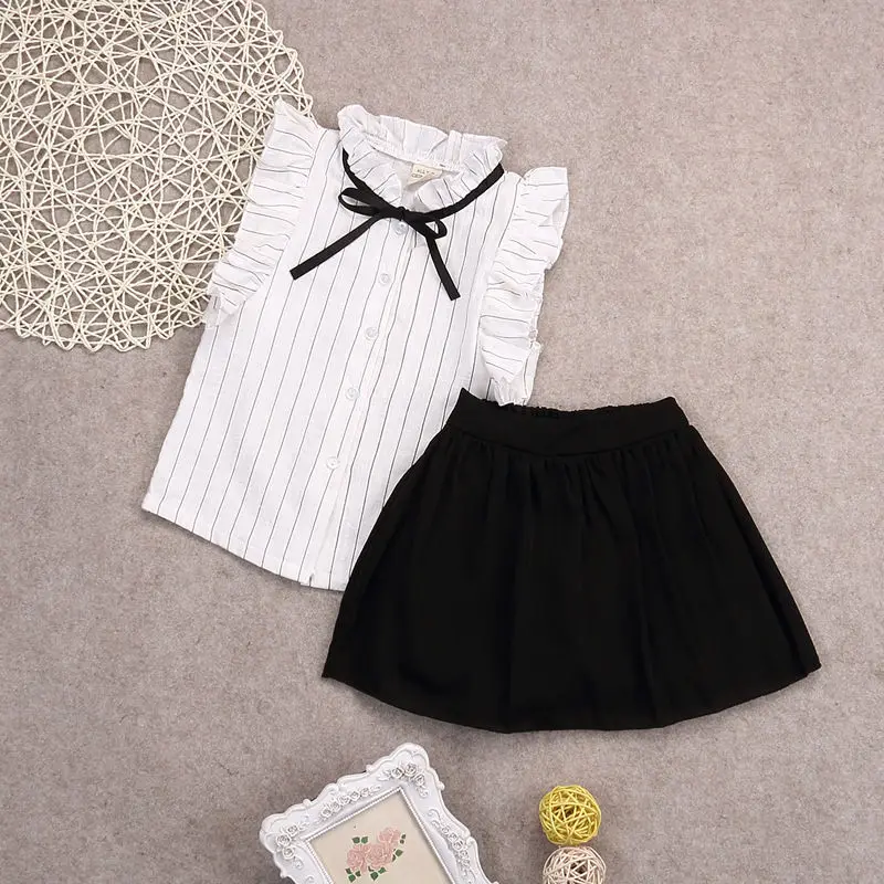 2 pieces Sleeveless Striped Shirt Top and Skirt Set For Toddler Girl Summer Clothes Outfit