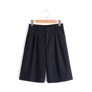 

Wixra Hot 2020 Summer Women's Knee-length Pants High Waist Loose Formal Elegant Navy High Street Short Pants