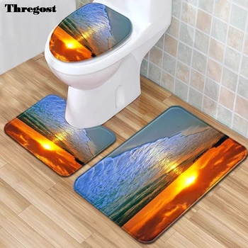 

Thregost Europe Printed Bath Mat Set Anti Slip Carpet Bathroom Rug Toilet Pedestal Rug Absorbent Bathroom Cover Toilet Seat Mats