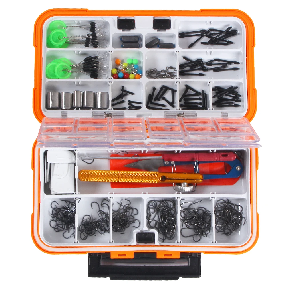 

160/320/350 PCS Fishing Tackle Set Assorted Fishing Hooks Swivels Space Beans Carp Fishing Accessories with Tackle Box