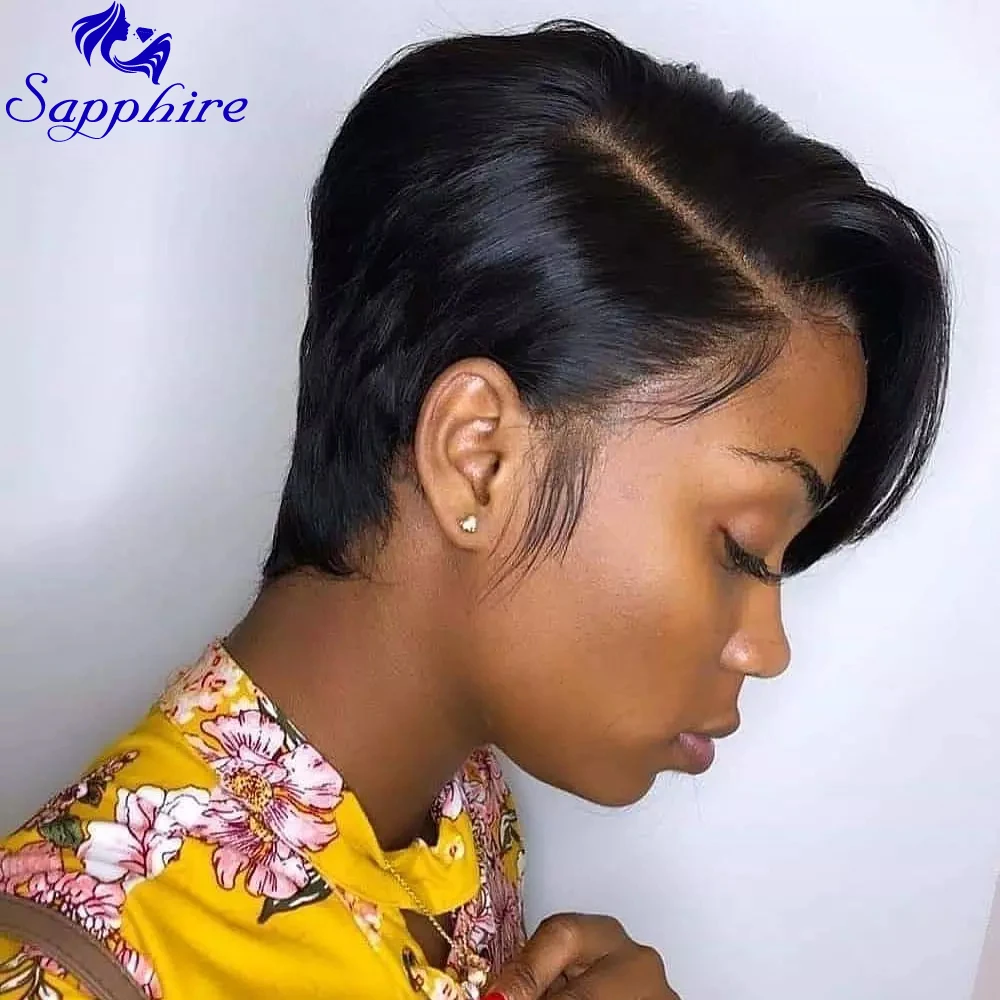 Sapphire короткие кружевные парики Pixie Cut парик прямые бразильские волосы Remy машина