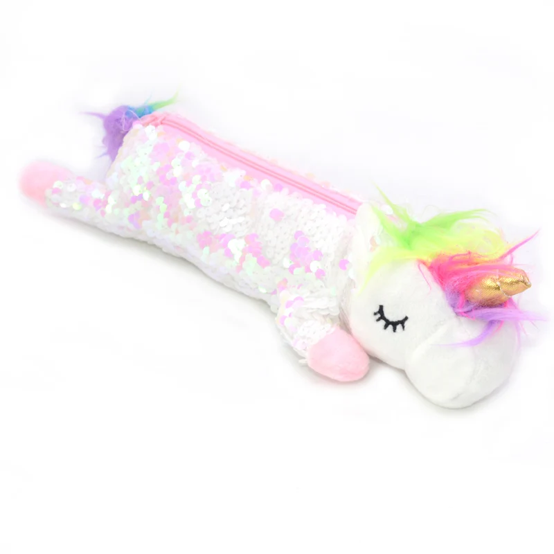 Чехол для карандашей с блестками и единорогом Estuche Unicornio Escolar Crayon Licorne Pennen Etui Детский плюшевый чехол-карандаш для школы корейский Блестящий - Цвет: White