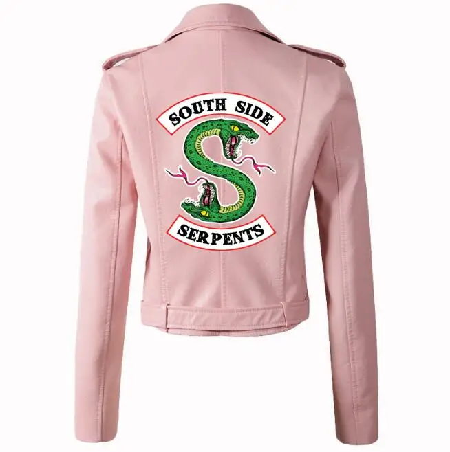 цена Riverdale Women PU Leather Jacket Fashion print Motorcycle Jacket Short Southside Serpents Artificial Leather Jacket Asian size