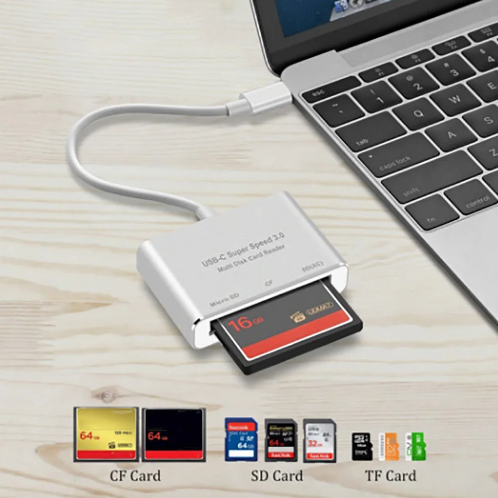 3 в 1 USB C Высокоскоростной считыватель карт типа C для CF SD TF карты для Macbook Phone