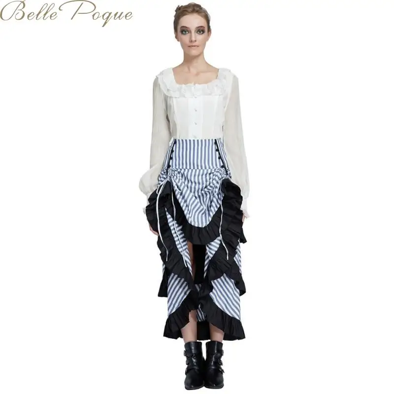 Belle Poque, Ретро стиль, женские юбки, полосатые юбки с оборками, асимметричная элегантная юбка миди,, юбки с высокой талией