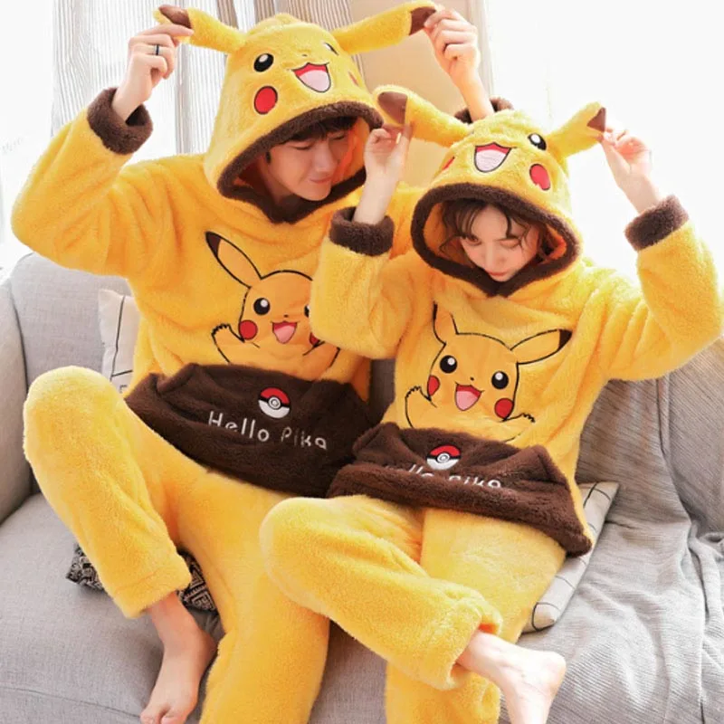 

Unisex Adult Couple Pajamas Set Women Winter Velvet Sleepwear Thicken Plush Flannel Pajama Animal Cartoon Cute Hooded Homewear