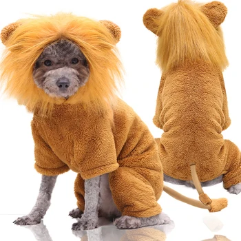 

Pet Dog Clothes Warm Flannel Lion Cosplay Winter Four-legs Hoodies Clothing Dogs Coat Jacket Costume Outfit For Puppy Dog Teddy