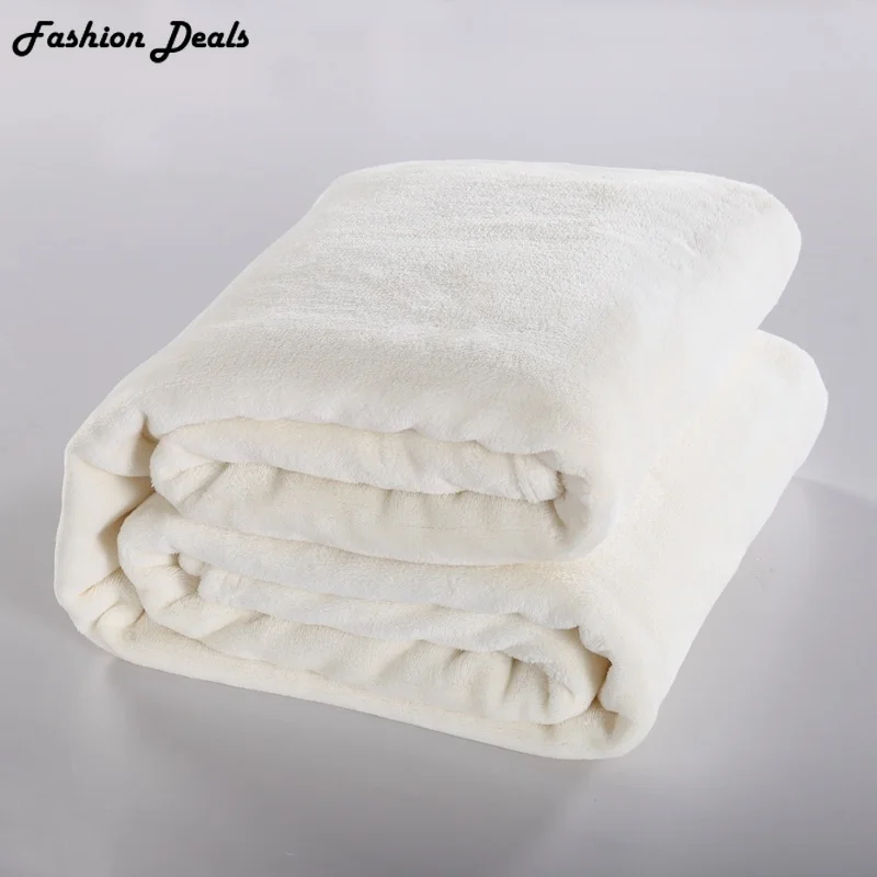 

King Size 200x230cm Solid White Color Blanket Super Soft Warm Coral Fleece Blankets Throw Blanket on Bed/Sofa/Home Free Shipping