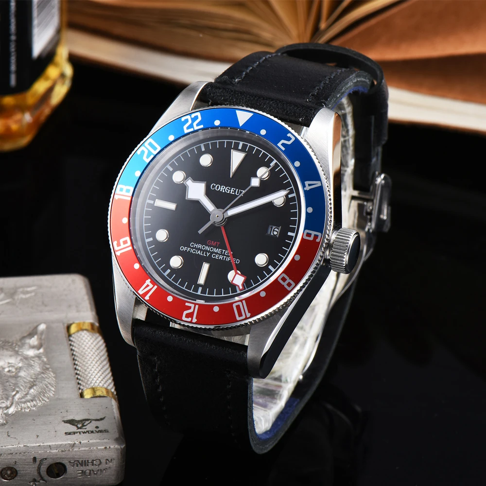 Corgeut41MM мужские спортивные часы GMT красно синий ободок светящийся сапфировый