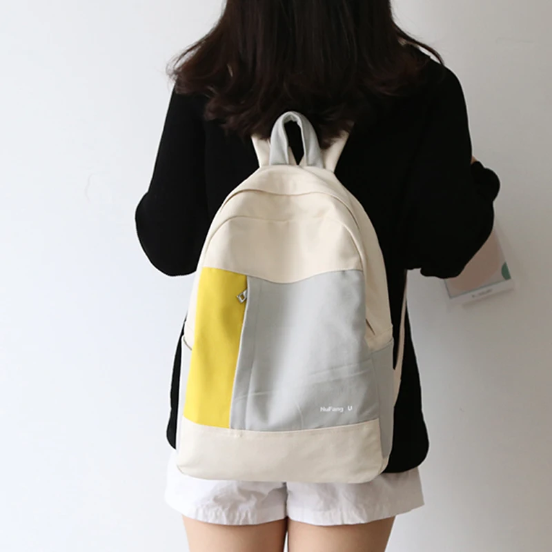 Canvas Backpack Book-Bags Teenagers Travel Girls Middle-School Women Colors Match Useful