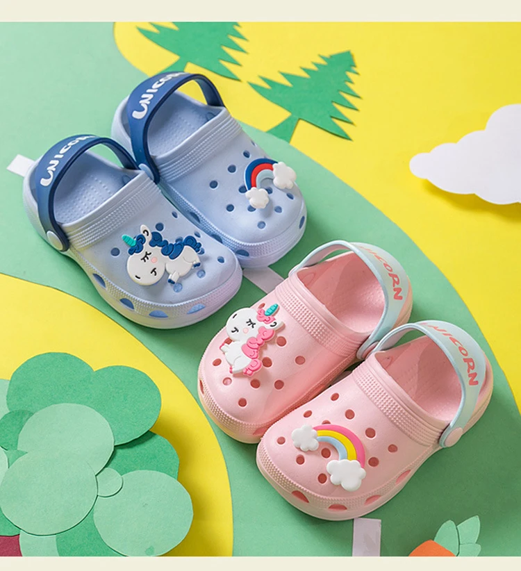 FAYUEKEY/тапочки с радужным единорогом; Летняя обувь с рисунком для маленьких мальчиков и девочек; пляжные шлепанцы для плавания; Детская домашняя садовая сандалия