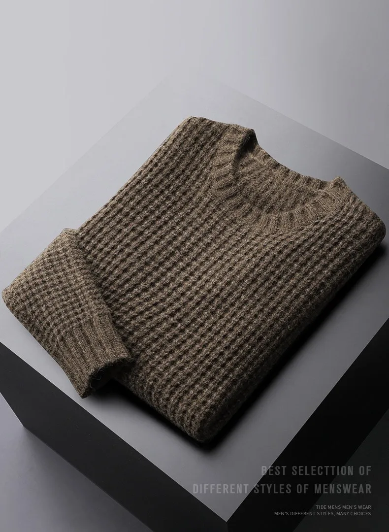 mens green sweater Minglu Keep Warm Male Sweater High Quality Round Collar Autumn Winter Imitation Wool Man Sweater Fashion Slim Fit Mens Sweaters old man sweater