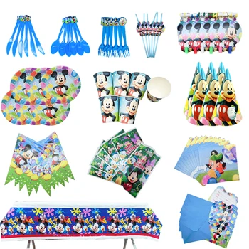 

Mickey Mouse Theme Luxury Set Cutlery Spoon Straw Plate Party Decoration Children's Birthday Banner t Party Supplies Decoration