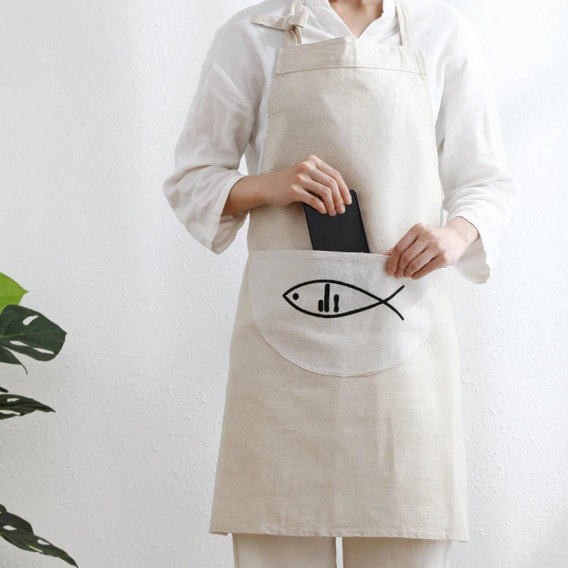 

Six-Piece Cotton And Linen Plain apron Sleeves Women's Insulation Gloves Headscarf coasters Men's Family Kitchen Cooking Set