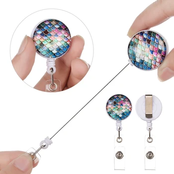 

Hot Top Quality Retractable Nurse Badge Reel Clip Mermaid Scales Pattern IC Identification Card Anti-Lost Clip Holder Supplies
