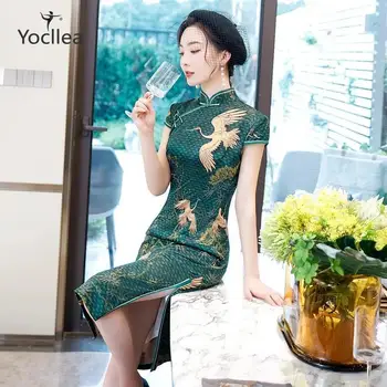 

2020 New Summer dress silk Double-layer cheongsam fashion Girl print short sleeve qipao Chinese dresses