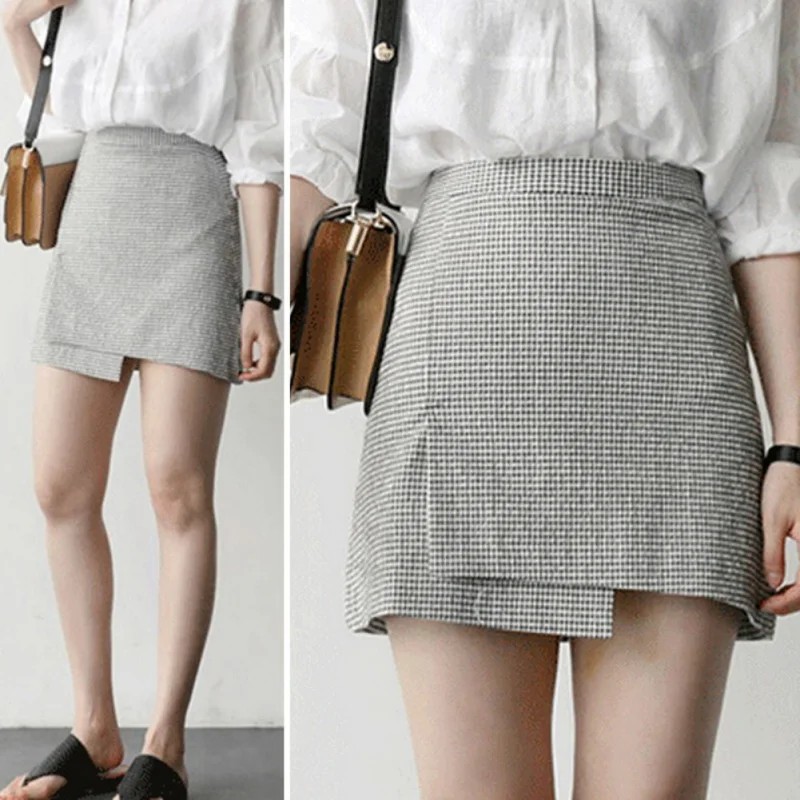 Черно-белая клетчатая сумка на половину тела бедра юбка Женская Стандартная юбка с высокой талией модная повседневная прямая юбка Удобная дикая