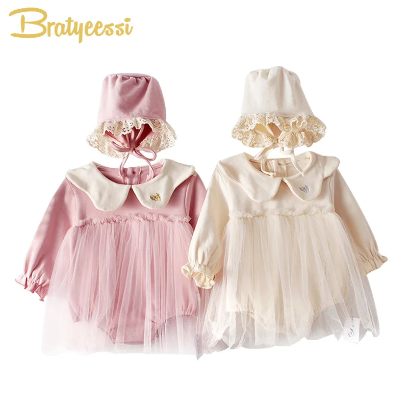 

New Baby Girl Romper with Hat Cotton Baby Rompers Dress Toddler Jumpsuit New Born Baby Girl Clothes Infant Onesie