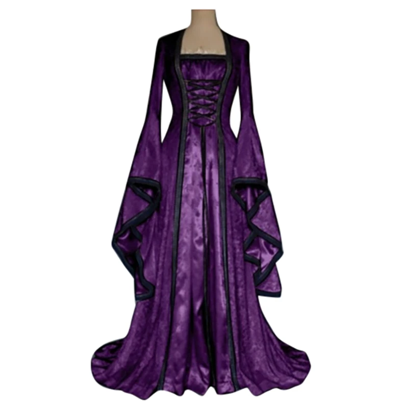 Готическая средневековое платья Косплэй карнавальный костюм Хэллоуина Для женщин ретро суд длинный халат в стиле знатной принцессы дворец вечерние платье
