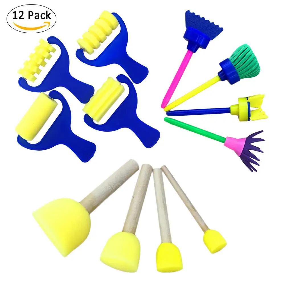 Flower Paint Brush Rotate Spin Sponge Kids Children Graffiti Art Drawing Painting Toy School Stationery Supplies Random Color