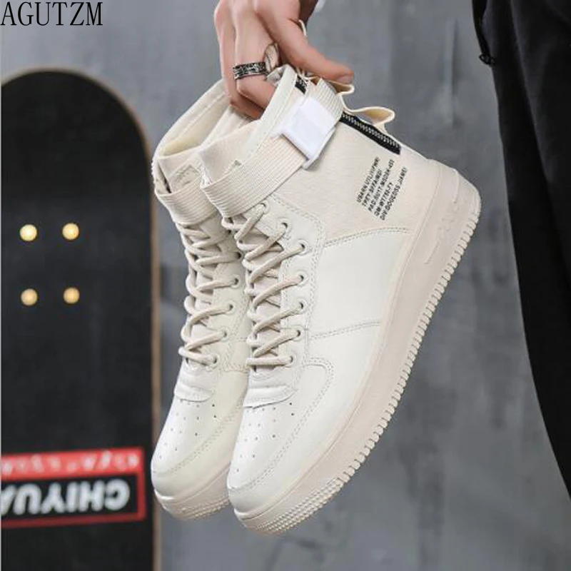 

Men's Vulcanize Shoes Lace-up Men Casual Shoes Fashion High Top Men High Pipe Men's Flat Shoes Q100