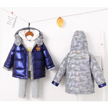 

New Winter Overalls For Children Jacket For Girls Thicken Boys Winter Coat Hooded Two Side Wear Jackets Outwear 4-8 Years Old