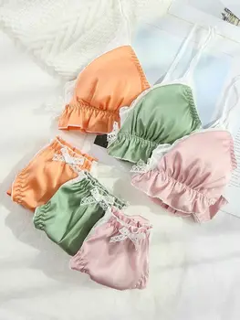 

New Lingerie Underwear Bras Set Lace Cups Thin Set Ajusted Brassiere Panties For Elegant Girl Bra Set