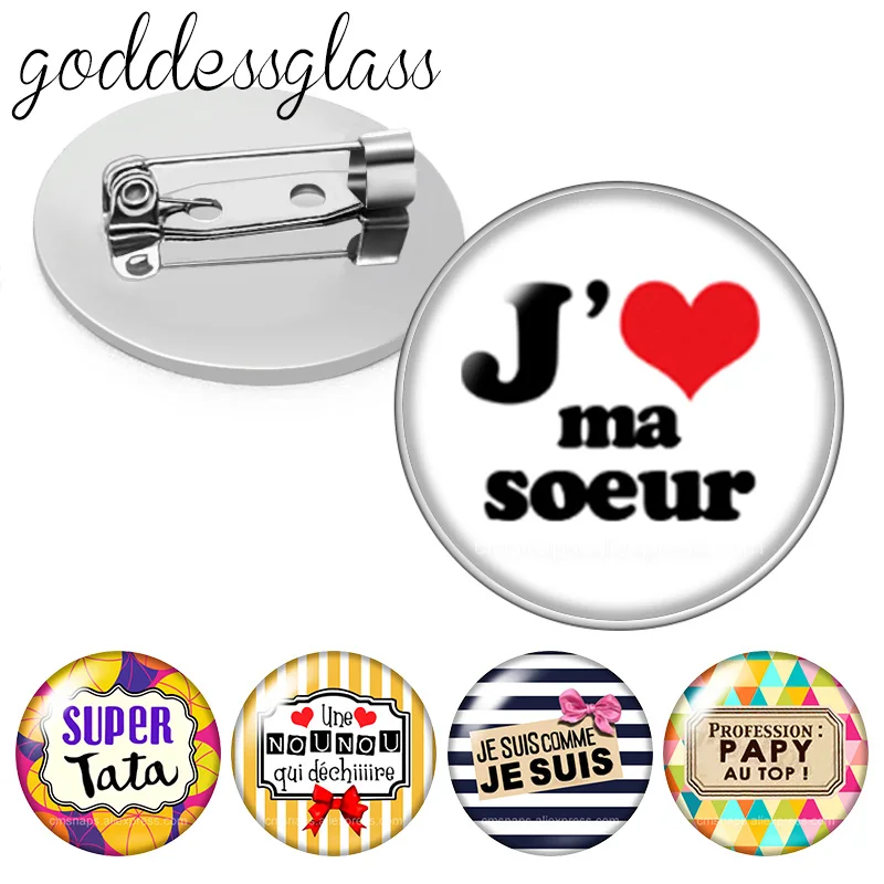 Французский J'aime soeur je suis qui NouNou супер папочка круглый Стекло брошь из кабошона