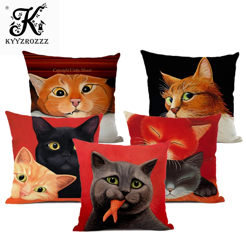 

Animal cushion with dog and cat pattern sofa decorative pillow, high quality 45 cm x 45 cm hemp square pillow