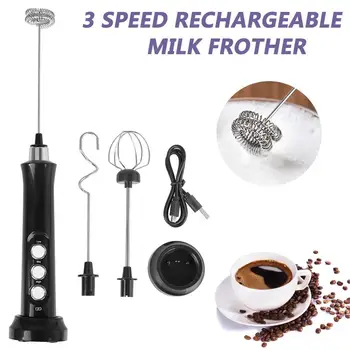 

Electric Coffee Mixer Rechargeable Milk Shaker Maker Frother Foamer USB Charging Egg Beater Handheld 3-Speed Adjustable Blender
