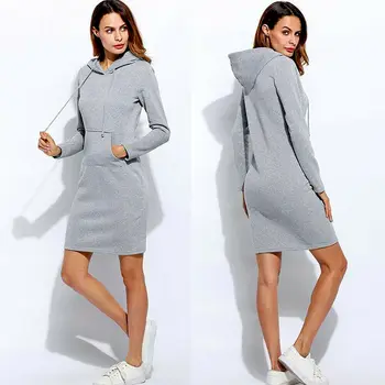 

Brand New Women Sweatshirt Hooded Hoodies Long Sleeve Solid Sweatshirts Casual Sweatshirt Pullover Jumper Long Top Mini Dress