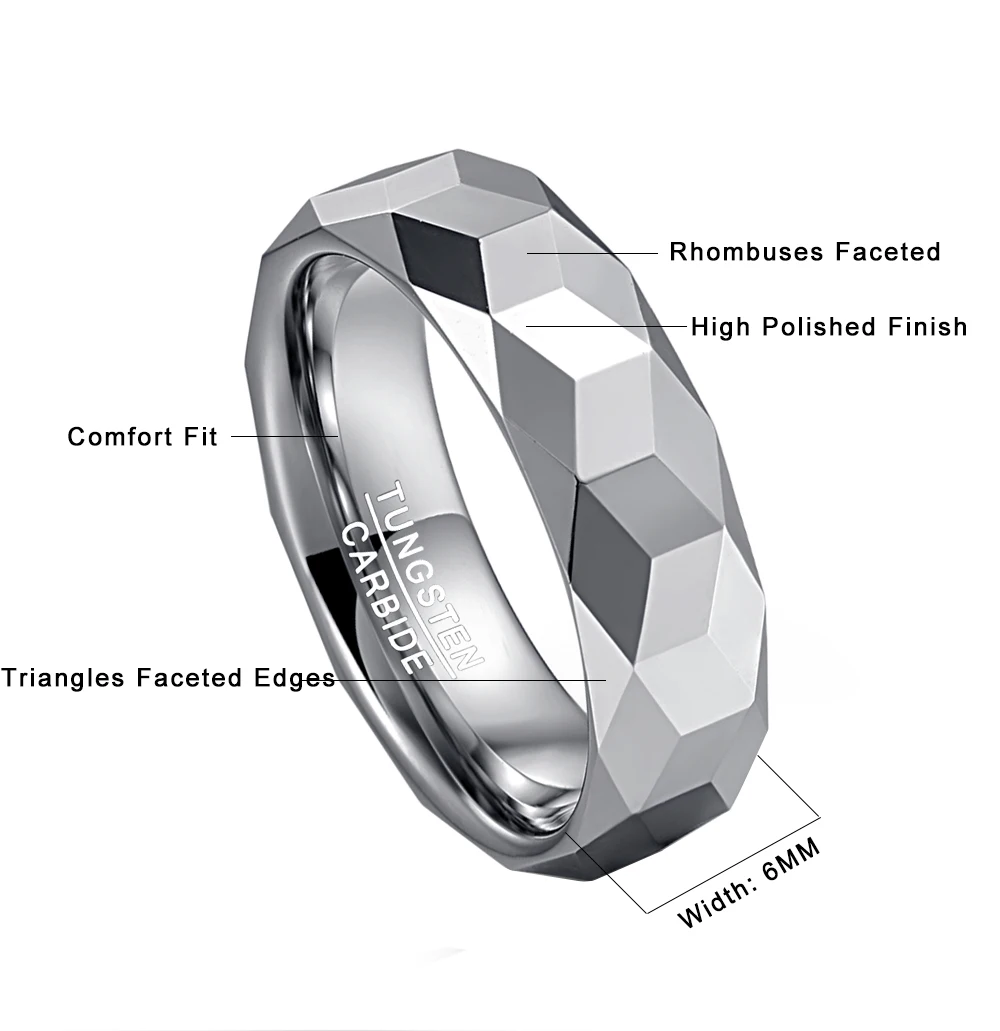 Трендовое кольцо шириной 6 мм серебристого цвета, полированное кольцо из вольфрамовой стали пробы для мужчин, подарок на свадьбу, день рождения, стиль