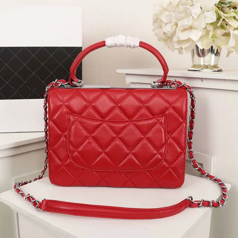 Hot Selling Handbag Tote Bags Fashion Design Ladies One Shoulder Bag For Women Classic Deluxe Real Leather Slant Purse Bag - Цвет: red sliver chain